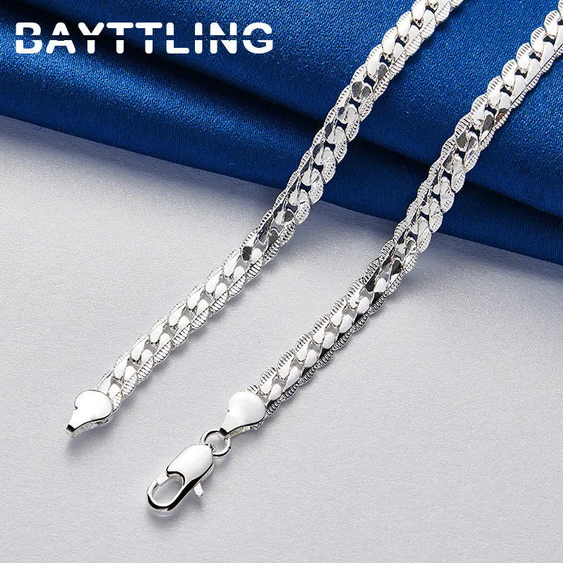 925 Silver 16-24Inch 40-60cm 18K Gold 5mm Full Sideways Chain Necklace For Women Man Fashion Wedding Party Charm Jewelry