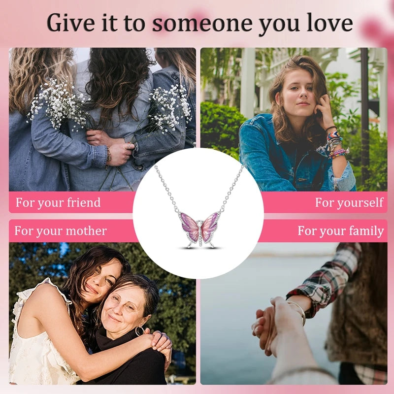 2025 New 925 Sterling Silver Necklace Zircon Heart Butterfly Simple Necklaces For Women Anniversary Birthday Jewelry Gift Female
