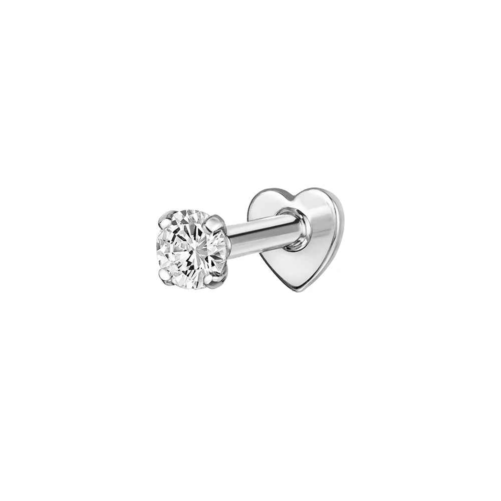 CANNER 1PC 925 Sterling Silver Crown Horse Eye Zircon Heart Flat Head Cartilage Piercing Stud Earring For Women Claasic Earring