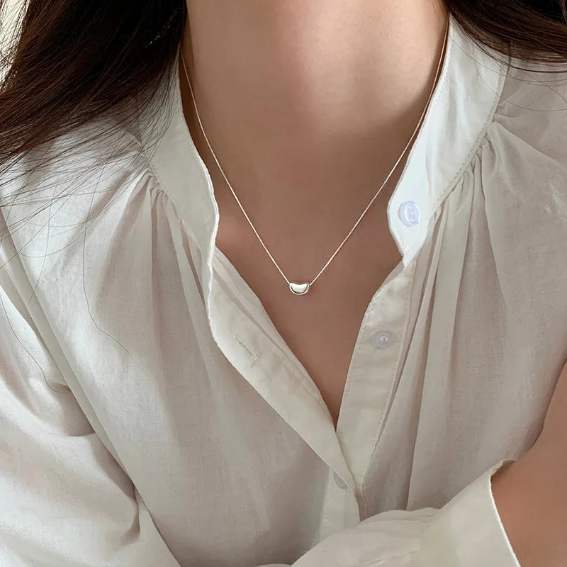 New 925 Sterling Silver Geometric Necklace Simple Personality Charm Women's Pendant Choker Birthday Gift Exquisite Jewelry