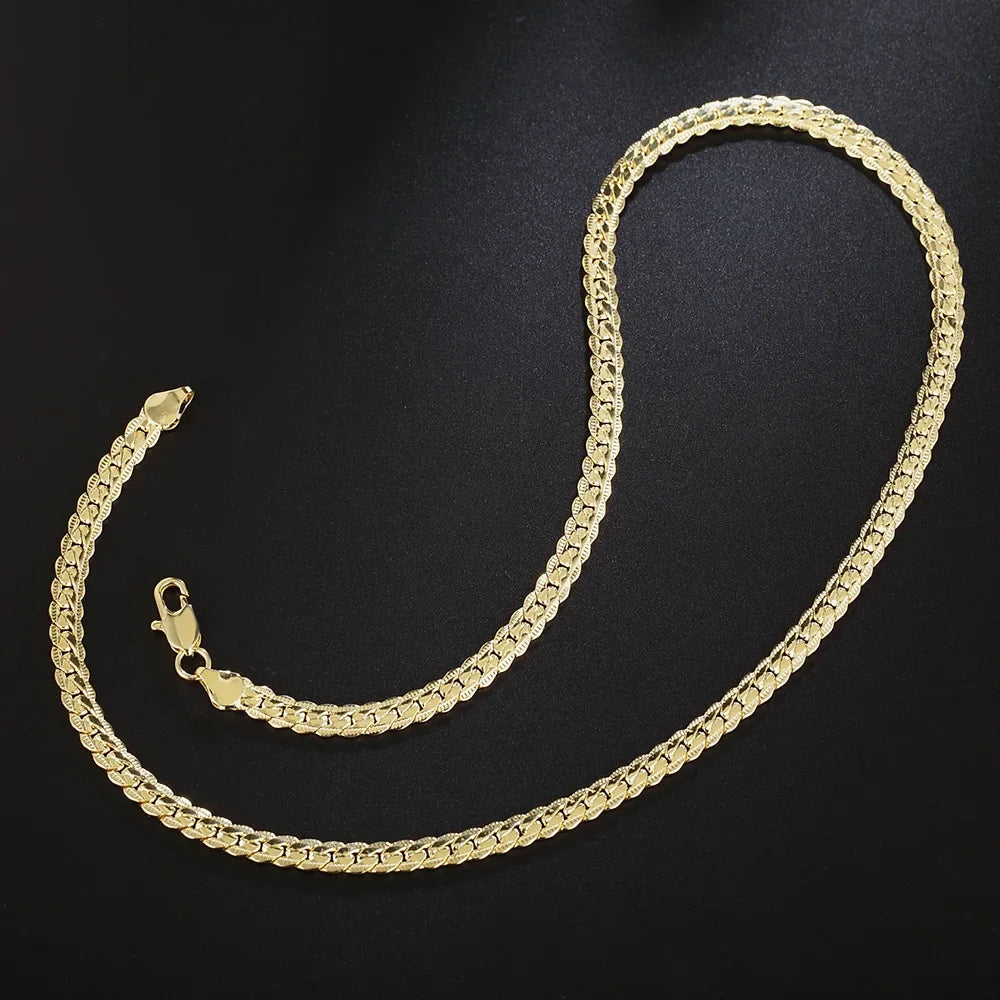 925 Silver 16-24Inch 40-60cm 18K Gold 5mm Full Sideways Chain Necklace For Women Man Fashion Wedding Party Charm Jewelry