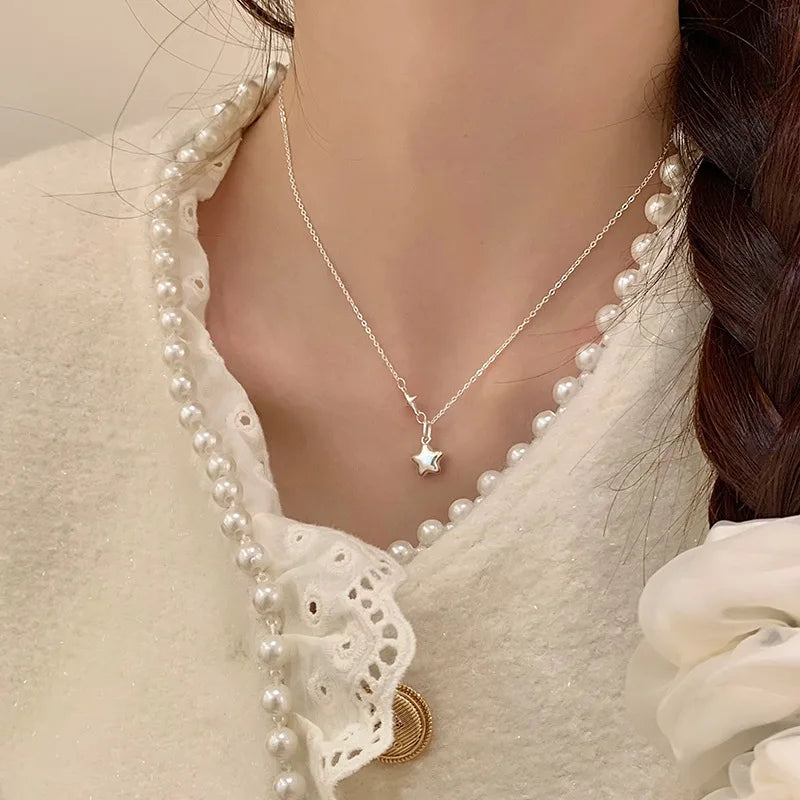 New 925 Sterling Silver Star Necklace Charm Simple Style Personality Pendant Choker Birthday Gift Women's Fine Jewelry