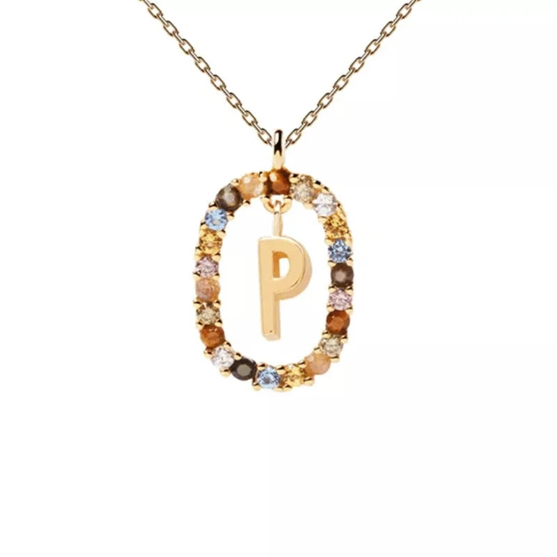 26 English Letters Pendant Necklace Zircon Fashion A - Z Initial M S C K Trendy Alphabet Long Chain For Women My Name Jewelry