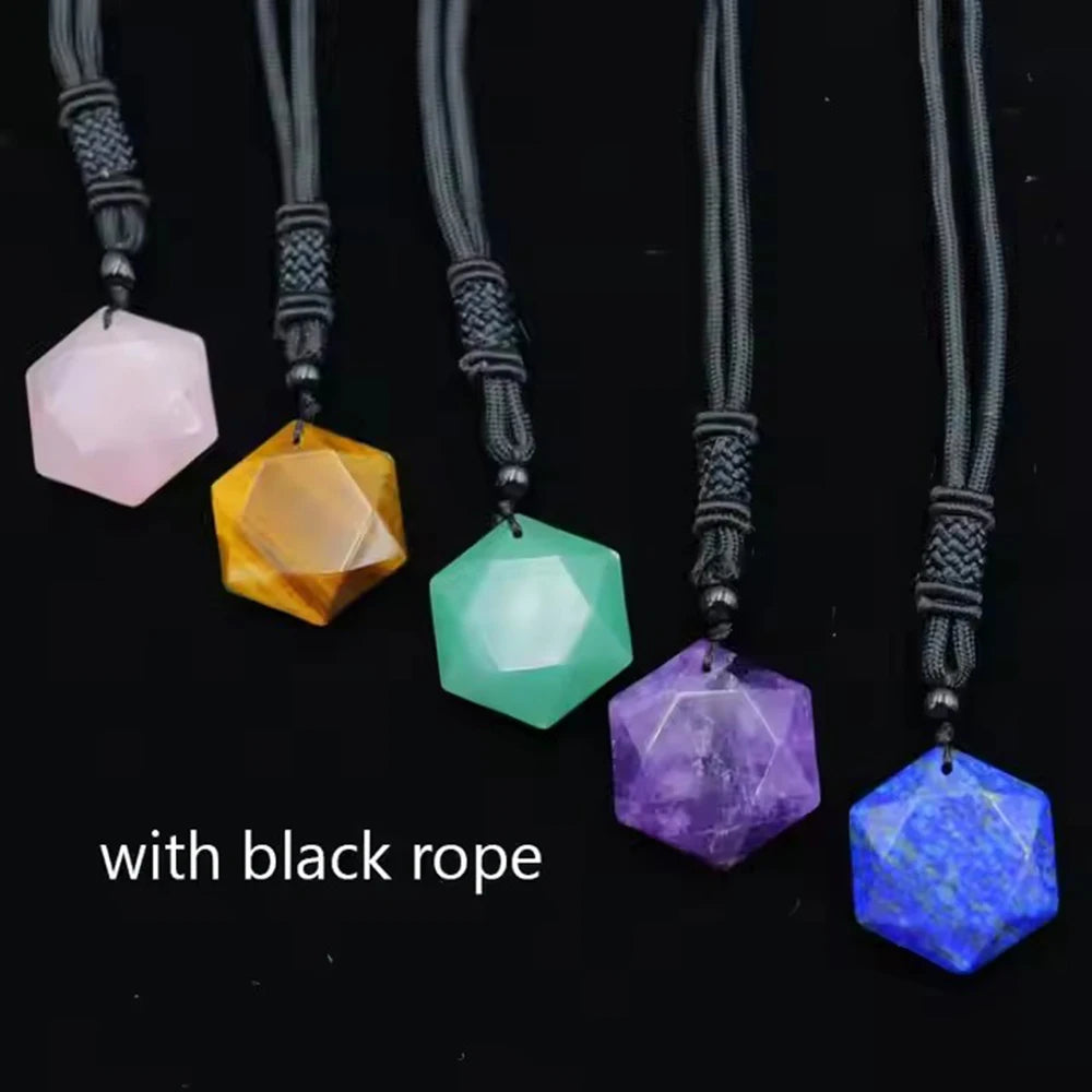 1pcs Obsidian Hexagram Pendant Necklace Energy Stone Healing Amethyst Pendant Necklace for Men and Women Gemstone Jewelry