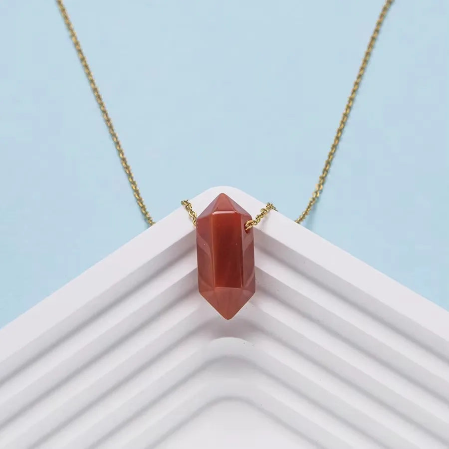 Natural Crystal Stone Rose Quartz amethyst citrine agate bullet Pendant Necklace Stainless Steel gold Chain Gemstone Jewelry