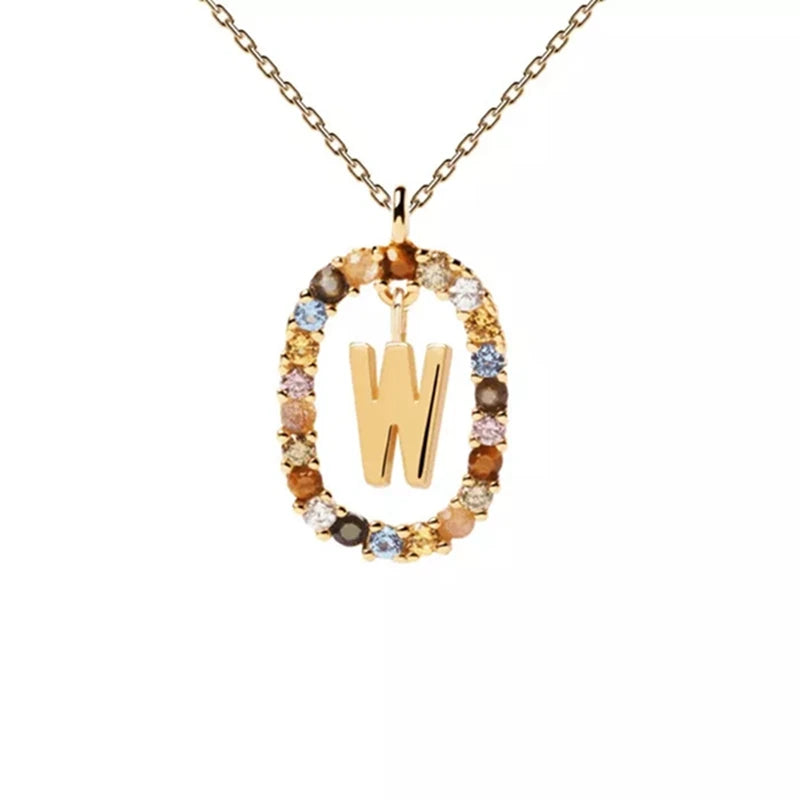 26 English Letters Pendant Necklace Zircon Fashion A - Z Initial M S C K Trendy Alphabet Long Chain For Women My Name Jewelry