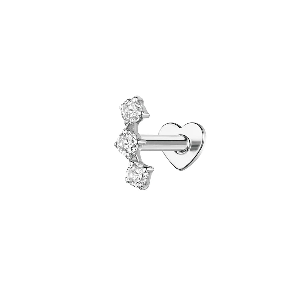 CANNER 1PC 925 Sterling Silver Crown Horse Eye Zircon Heart Flat Head Cartilage Piercing Stud Earring For Women Claasic Earring