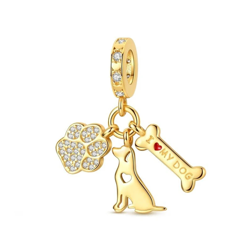 Original 925 Sterling Silver Charms Love Pets Dog Cat Paw Print Pendant Beads Fit Brand Bracelets Necklaces Women DIY Jewelry