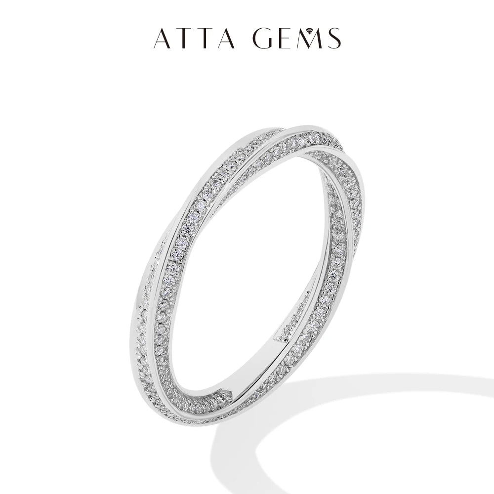 ATTAGEMS S925 Silver 18K Gold Plated Moissanite Rings D Color VVS1 Lab Diamond Helix Eternity Band Wedding Jewelry for Women Man
