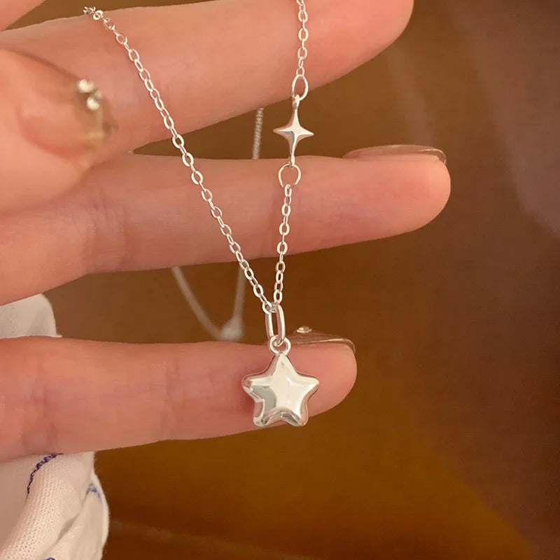 New 925 Sterling Silver Star Necklace Charm Simple Style Personality Pendant Choker Birthday Gift Women's Fine Jewelry