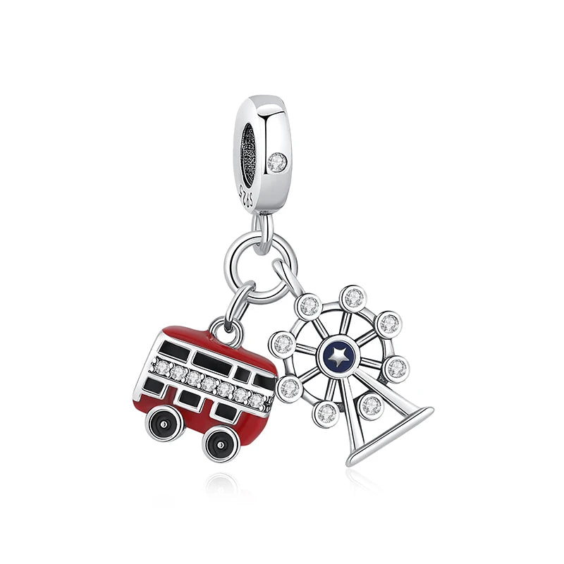Original 925 Sterling Silver Charms Love Travel London Bus Paris Eiffel Tower Beads Fit Bracelets Necklaces Women DIY Jewelry