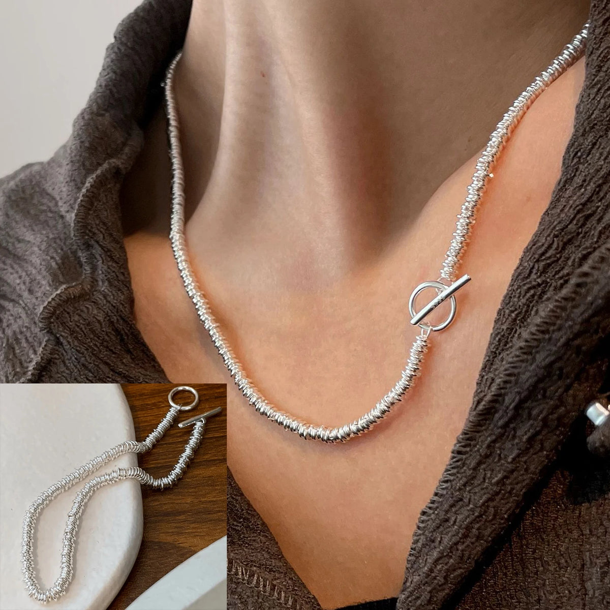 PANJBJ 925 Sterling Silver Line Necklace for Women Girl Fashion Concise  Individuality Jewelry Birthday Gift Dropshipping