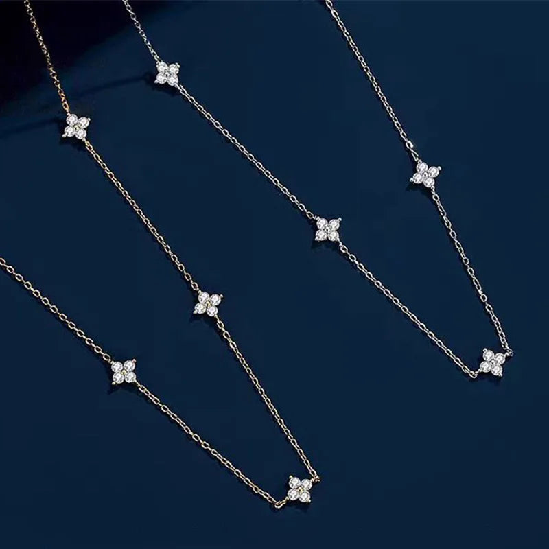 Dainty Lucky Leaf Necklace for Women 925 Sterling Silver 14K Gold Plated Cute CZ Flower Pendant Choker Fashion Jewelry Gifts