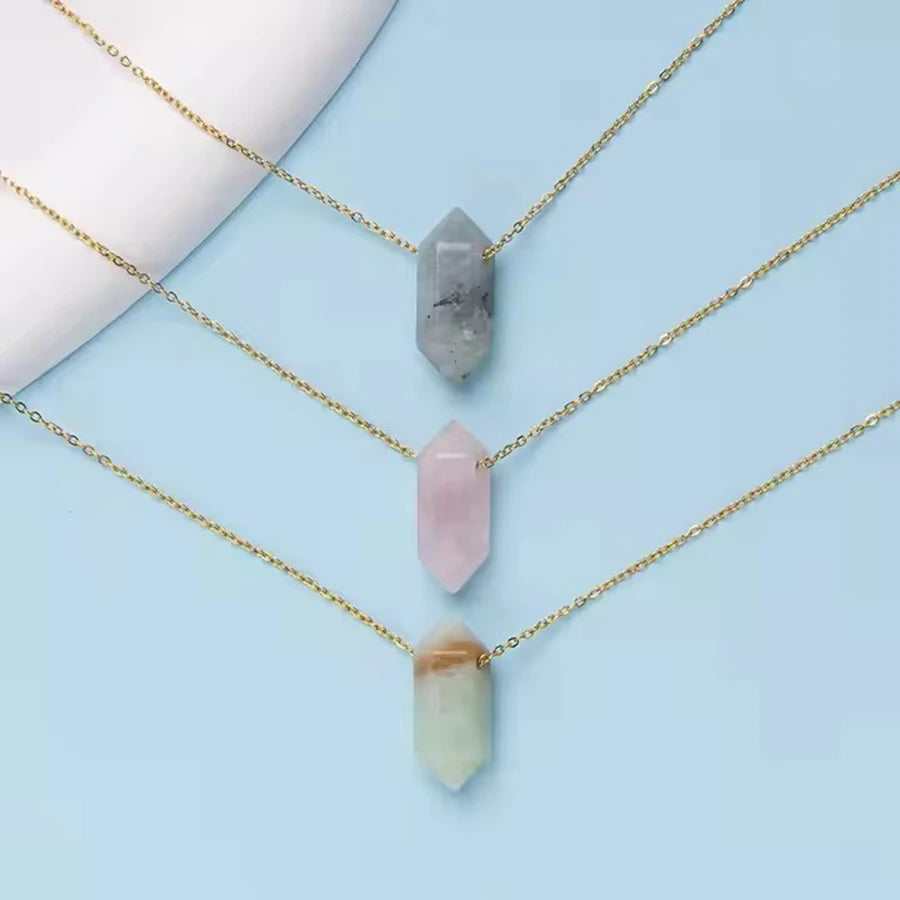 Natural Crystal Stone Rose Quartz amethyst citrine agate bullet Pendant Necklace Stainless Steel gold Chain Gemstone Jewelry