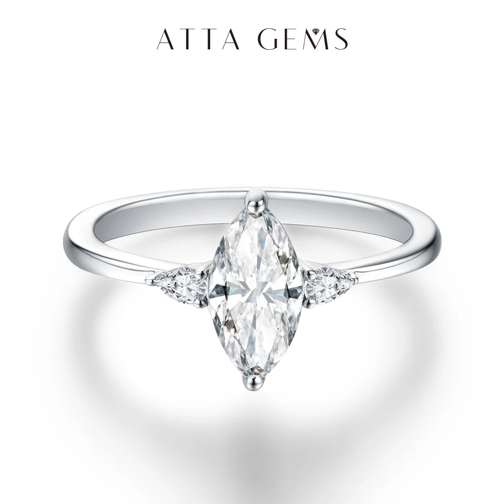 ATTAGEMS 2023 Marquise 1CT Moissanite Ring Real 925 Sterling Silver Rings for Women Men Anniversary Fine Jewelry Wedding Gift